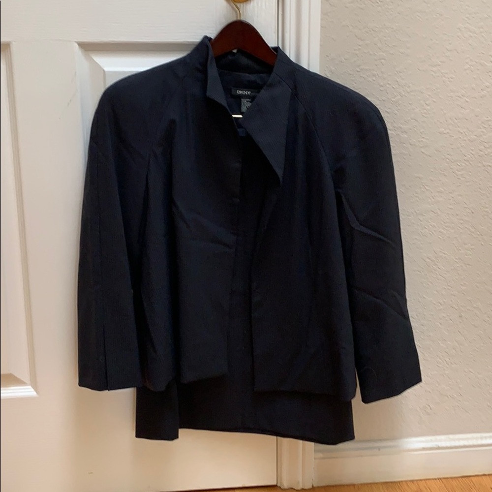 DKNY navy pinstriped skirt suit